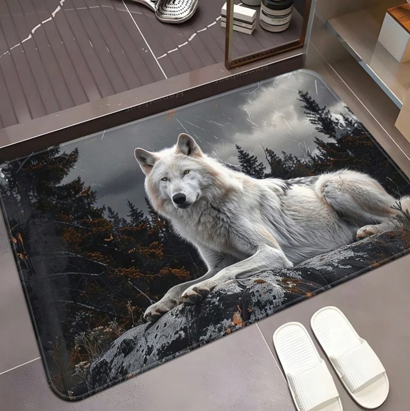 Puzzle Blank White - Wycieraczka z motywem białego wilka, antypoślizgowa